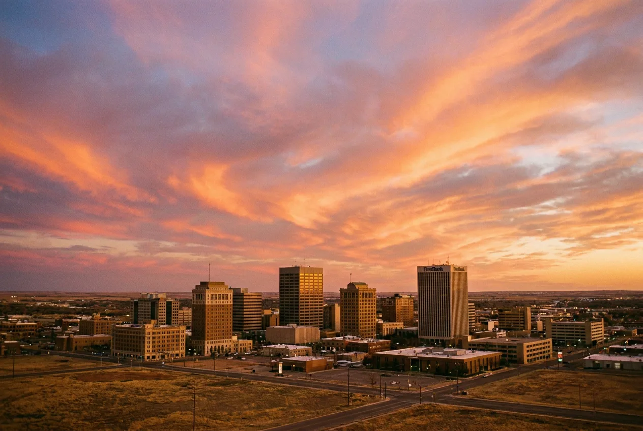 Amarillo, Texas skyline at golden hour